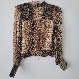Free People Roma Blouse Small NWT Leopard Print Animal Ruffle Boho Whimsigoth